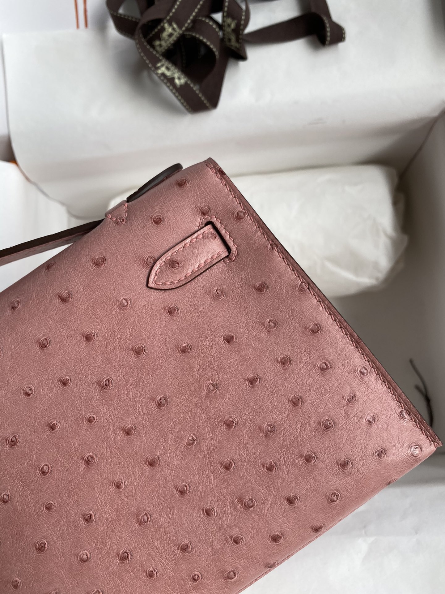 Hermes Mini Kelly Pochette 22cm Bag In Pink Ostrich Leather